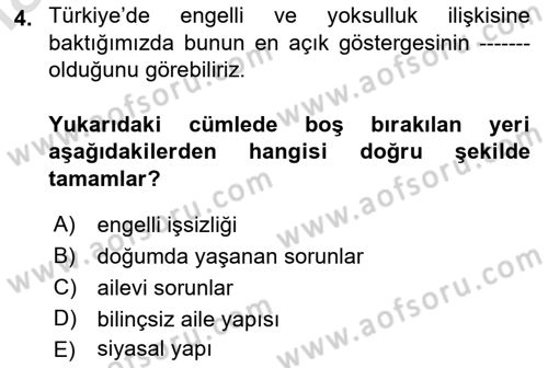 Engellilerle Sosyal Hizmet Dersi 2022 - 2023 Yılı Yaz Okulu Sınav Soruları 4. Soru
