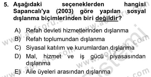 Engellilerle Sosyal Hizmet Dersi 2022 - 2023 Yılı Yaz Okulu Sınav Soruları 5. Soru