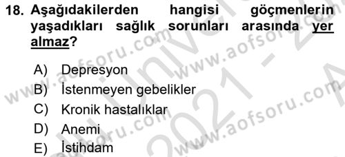 Tıbbi Ve Psiko-Sosyal Hizmet Dersi Ara Sınavı Deneme Sınav Soruları 18. Soru