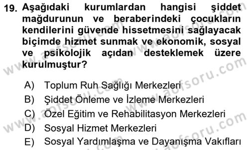 Tıbbi Ve Psiko-Sosyal Hizmet Dersi Ara Sınavı Deneme Sınav Soruları 19. Soru