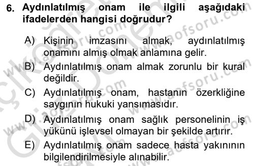 Tıbbi Ve Psiko-Sosyal Hizmet Dersi Ara Sınavı Deneme Sınav Soruları 6. Soru