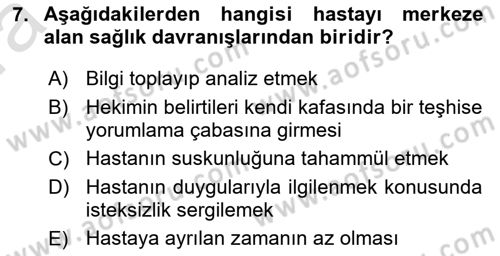 Tıbbi Ve Psiko-Sosyal Hizmet Dersi Ara Sınavı Deneme Sınav Soruları 7. Soru