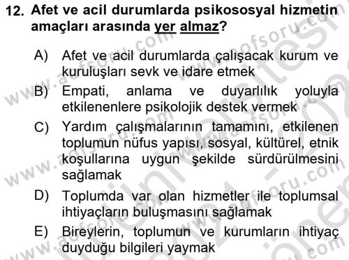 Tıbbi Ve Psiko-Sosyal Hizmet Dersi 2021 - 2022 Yılı (Final) Dönem Sonu Sınav Soruları 12. Soru