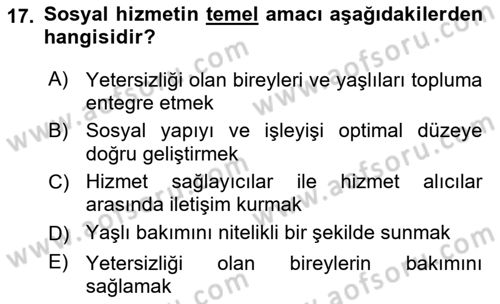Tıbbi Ve Psiko-Sosyal Hizmet Dersi 2021 - 2022 Yılı (Final) Dönem Sonu Sınav Soruları 17. Soru