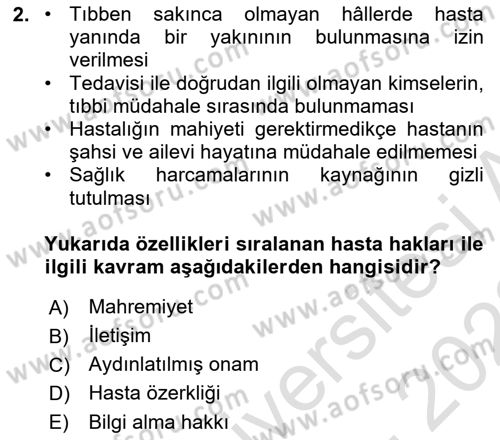 Tıbbi Ve Psiko-Sosyal Hizmet Dersi 2021 - 2022 Yılı (Final) Dönem Sonu Sınav Soruları 2. Soru