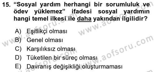 Tıbbi Ve Psiko-Sosyal Hizmet Dersi 2021 - 2022 Yılı Yaz Okulu Sınav Soruları 15. Soru