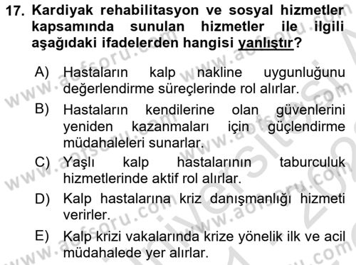 Tıbbi Ve Psiko-Sosyal Hizmet Dersi 2021 - 2022 Yılı Yaz Okulu Sınav Soruları 17. Soru