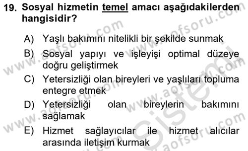 Tıbbi Ve Psiko-Sosyal Hizmet Dersi 2021 - 2022 Yılı Yaz Okulu Sınav Soruları 19. Soru