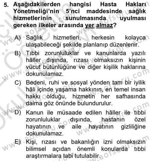 Tıbbi Ve Psiko-Sosyal Hizmet Dersi 2021 - 2022 Yılı Yaz Okulu Sınav Soruları 5. Soru