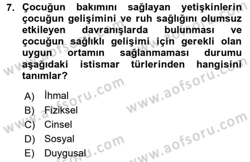 Tıbbi Ve Psiko-Sosyal Hizmet Dersi 2021 - 2022 Yılı Yaz Okulu Sınav Soruları 7. Soru