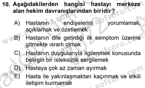 Tıbbi Ve Psiko-Sosyal Hizmet Dersi 2022 - 2023 Yılı (Vize) Ara Sınav Soruları 10. Soru