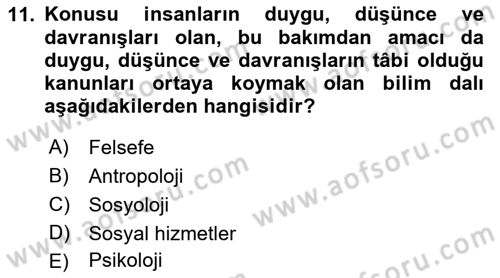 Tıbbi Ve Psiko-Sosyal Hizmet Dersi Ara Sınavı Deneme Sınav Soruları 11. Soru