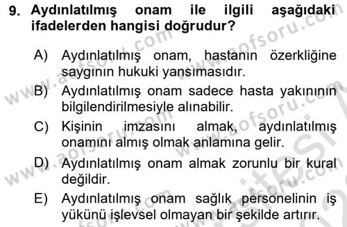 Tıbbi Ve Psiko-Sosyal Hizmet Dersi 2022 - 2023 Yılı (Vize) Ara Sınav Soruları 9. Soru