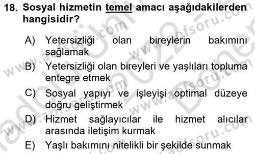 Tıbbi Ve Psiko-Sosyal Hizmet Dersi 2022 - 2023 Yılı (Final) Dönem Sonu Sınav Soruları 18. Soru