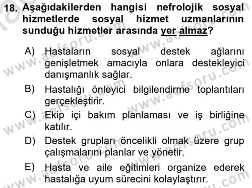 Tıbbi Ve Psiko-Sosyal Hizmet Dersi 2022 - 2023 Yılı Yaz Okulu Sınav Soruları 18. Soru