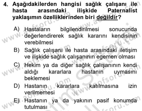 Tıbbi Ve Psiko-Sosyal Hizmet Dersi 2022 - 2023 Yılı Yaz Okulu Sınav Soruları 4. Soru