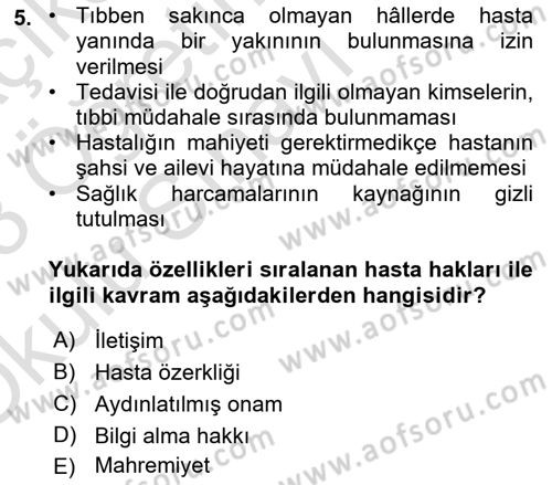 Tıbbi Ve Psiko-Sosyal Hizmet Dersi 2022 - 2023 Yılı Yaz Okulu Sınav Soruları 5. Soru