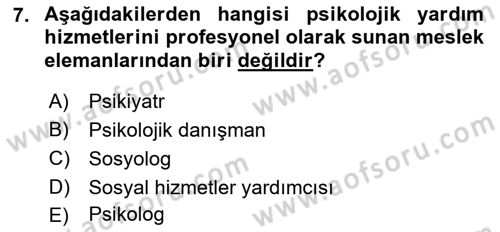 Tıbbi Ve Psiko-Sosyal Hizmet Dersi 2022 - 2023 Yılı Yaz Okulu Sınav Soruları 7. Soru