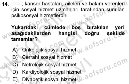 Tıbbi Ve Psiko-Sosyal Hizmet Dersi 2023 - 2024 Yılı (Final) Dönem Sonu Sınav Soruları 14. Soru