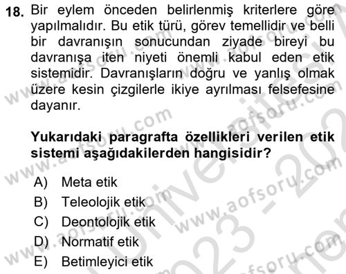 Tıbbi Ve Psiko-Sosyal Hizmet Dersi 2023 - 2024 Yılı (Final) Dönem Sonu Sınav Soruları 18. Soru