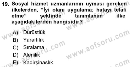 Tıbbi Ve Psiko-Sosyal Hizmet Dersi 2023 - 2024 Yılı (Final) Dönem Sonu Sınav Soruları 19. Soru