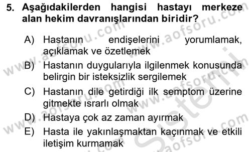 Tıbbi Ve Psiko-Sosyal Hizmet Dersi 2023 - 2024 Yılı Yaz Okulu Sınav Soruları 5. Soru