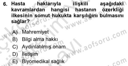 Tıbbi Ve Psiko-Sosyal Hizmet Dersi 2023 - 2024 Yılı Yaz Okulu Sınav Soruları 6. Soru