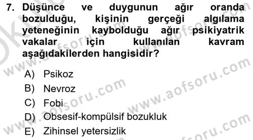 Tıbbi Ve Psiko-Sosyal Hizmet Dersi 2023 - 2024 Yılı Yaz Okulu Sınav Soruları 7. Soru