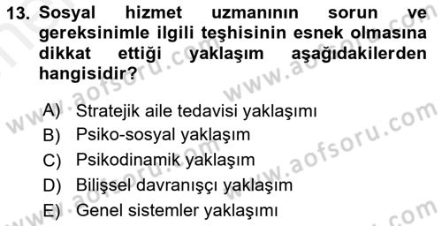 Aile Ve Çocukla Sosyal Hizmet Dersi 2017 - 2018 Yılı (Vize) Ara Sınav Soruları 13. Soru
