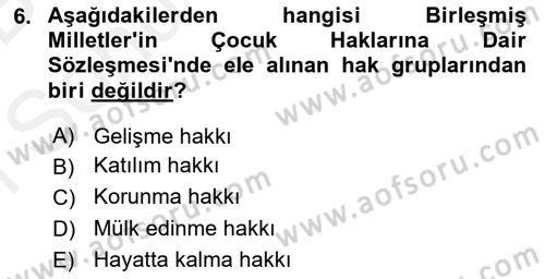 Aile Ve Çocukla Sosyal Hizmet Dersi 2017 - 2018 Yılı (Final) Dönem Sonu Sınav Soruları 6. Soru