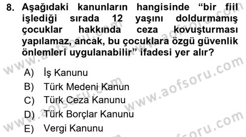 Aile Ve Çocukla Sosyal Hizmet Dersi 2017 - 2018 Yılı (Final) Dönem Sonu Sınav Soruları 8. Soru
