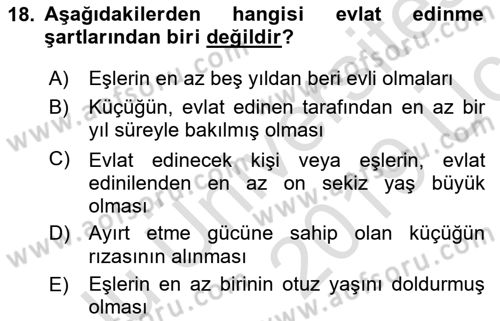 Aile Ve Çocukla Sosyal Hizmet Dersi 2018 - 2019 Yılı 3 Ders Sınav Soruları 18. Soru
