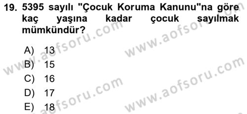 Aile Ve Çocukla Sosyal Hizmet Dersi 2018 - 2019 Yılı 3 Ders Sınav Soruları 19. Soru