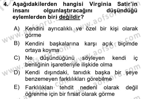 Aile Ve Çocukla Sosyal Hizmet Dersi 2018 - 2019 Yılı 3 Ders Sınav Soruları 4. Soru