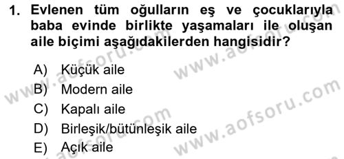 Aile Ve Çocukla Sosyal Hizmet Dersi 2018 - 2019 Yılı (Vize) Ara Sınav Soruları 1. Soru