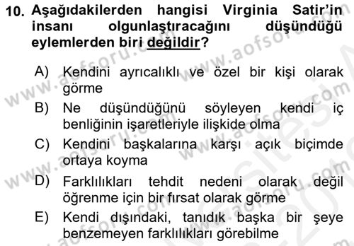 Aile Ve Çocukla Sosyal Hizmet Dersi 2018 - 2019 Yılı (Vize) Ara Sınav Soruları 10. Soru