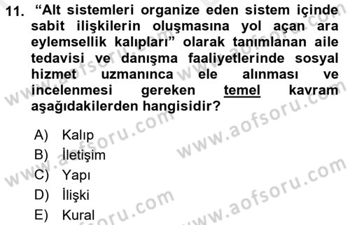 Aile Ve Çocukla Sosyal Hizmet Dersi 2018 - 2019 Yılı (Vize) Ara Sınav Soruları 11. Soru