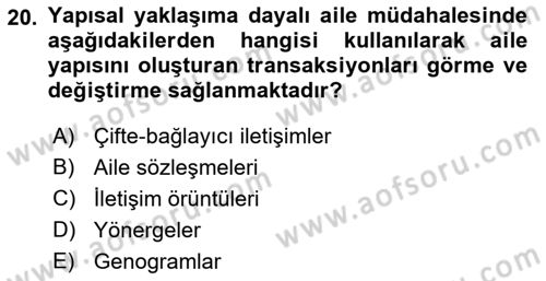 Aile Ve Çocukla Sosyal Hizmet Dersi 2018 - 2019 Yılı (Vize) Ara Sınav Soruları 20. Soru