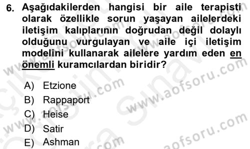 Aile Ve Çocukla Sosyal Hizmet Dersi 2018 - 2019 Yılı (Vize) Ara Sınav Soruları 6. Soru