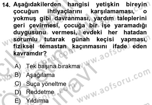 Aile Ve Çocukla Sosyal Hizmet Dersi 2018 - 2019 Yılı Yaz Okulu Sınav Soruları 14. Soru