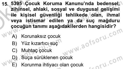 Aile Ve Çocukla Sosyal Hizmet Dersi 2018 - 2019 Yılı Yaz Okulu Sınav Soruları 15. Soru