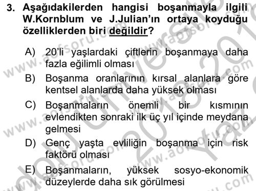 Aile Ve Çocukla Sosyal Hizmet Dersi 2018 - 2019 Yılı Yaz Okulu Sınav Soruları 3. Soru