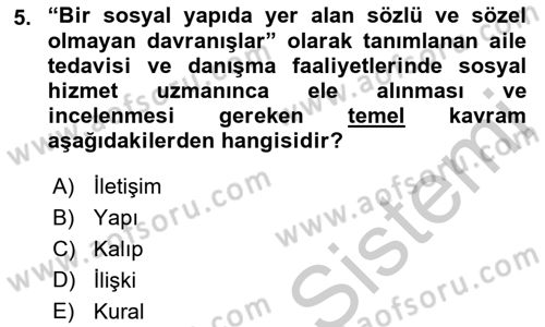 Aile Ve Çocukla Sosyal Hizmet Dersi 2018 - 2019 Yılı Yaz Okulu Sınav Soruları 5. Soru
