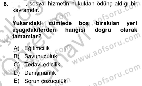 Aile Ve Çocukla Sosyal Hizmet Dersi 2018 - 2019 Yılı Yaz Okulu Sınav Soruları 6. Soru