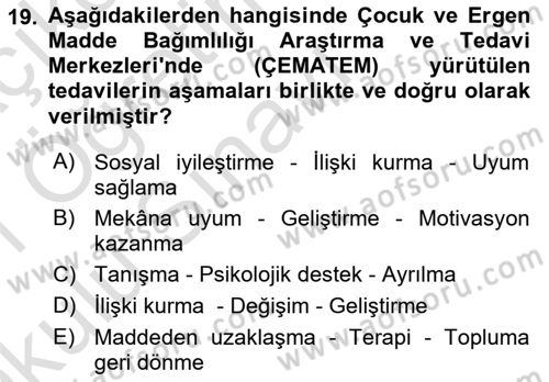 Aile Ve Çocukla Sosyal Hizmet Dersi 2020 - 2021 Yılı Yaz Okulu Sınav Soruları 19. Soru
