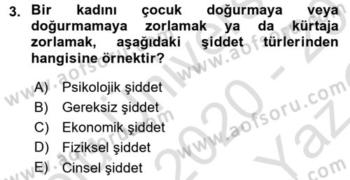 Aile Ve Çocukla Sosyal Hizmet Dersi 2020 - 2021 Yılı Yaz Okulu Sınav Soruları 3. Soru