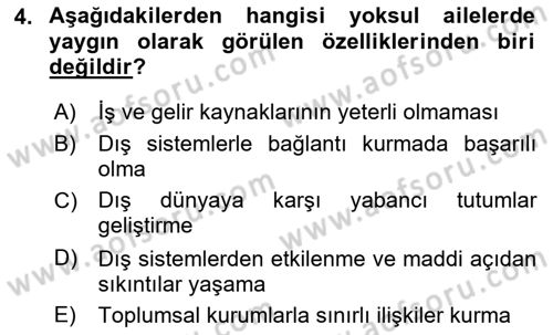 Aile Ve Çocukla Sosyal Hizmet Dersi 2020 - 2021 Yılı Yaz Okulu Sınav Soruları 4. Soru