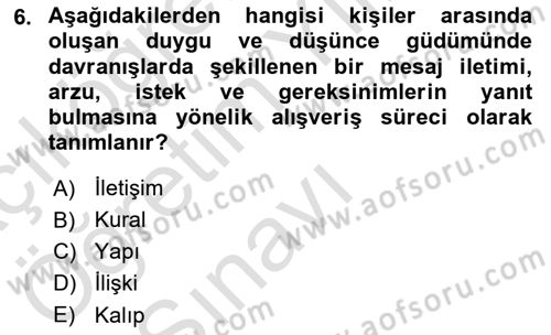 Aile Ve Çocukla Sosyal Hizmet Dersi 2020 - 2021 Yılı Yaz Okulu Sınav Soruları 6. Soru