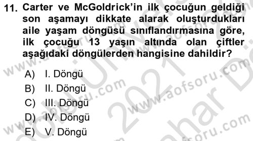 Aile Ve Çocukla Sosyal Hizmet Dersi 2021 - 2022 Yılı (Vize) Ara Sınav Soruları 11. Soru