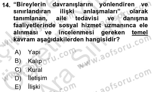 Aile Ve Çocukla Sosyal Hizmet Dersi 2021 - 2022 Yılı (Vize) Ara Sınav Soruları 14. Soru